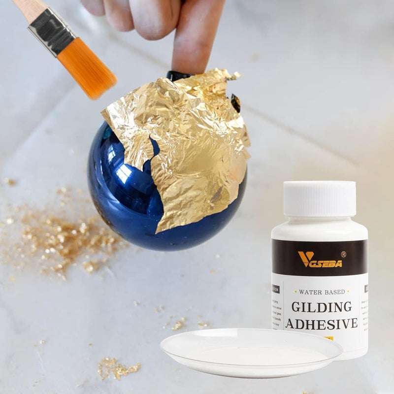 VGSEBA Gold Leaf Adhesive, 6.8oz Gilding Adhesive Set, Metal Leaf Glue and Varnish for Foil Transfer Sheets, Decor Foil, Arts Use (200ml + 2 Brushes + 2 Gloves) - Image 5
